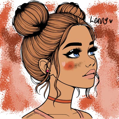 realistic girl with buns on the top of her head