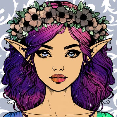 realistic female elf with flower crown