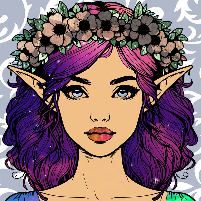 realistic female elf with flower crown