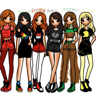 a group of girls wearing crop tops and shorts