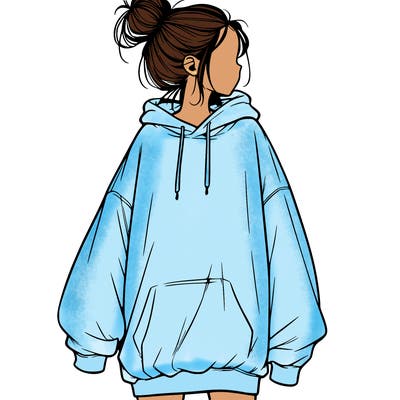 realistic girl with a oversized sweatshirt on and a bun
