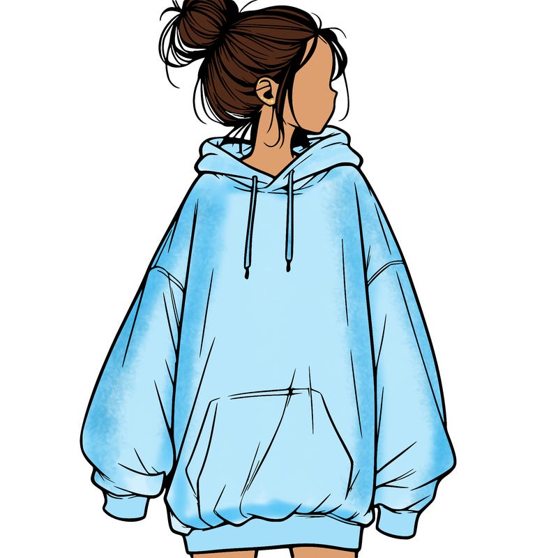 realistic girl with a oversized sweatshirt on and a bun