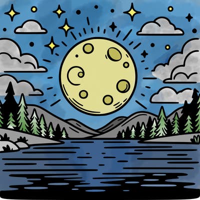 moonlight shining on a lake