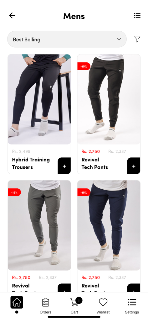 IRONGEAR - Irongear app displaying mens hybrid training trousers and tech pants collection with prices and discounts