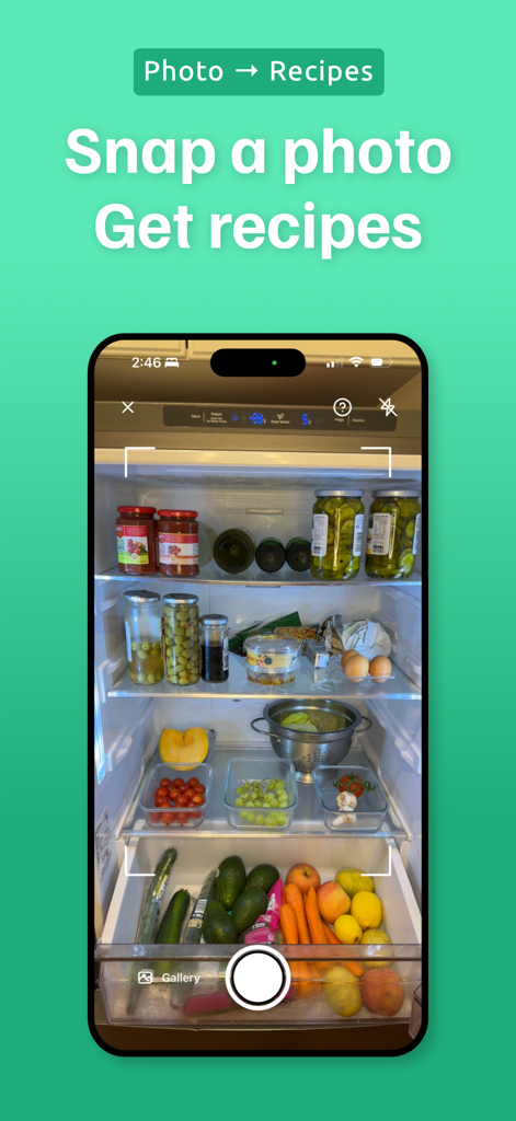 Pantry Pic: Photo to Recipe - A smartphone scanning the inside of a refrigerator to generate recipe ideas based on available ingredients