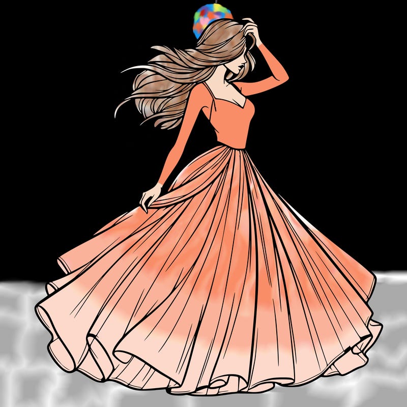 realistic woman with dress flowing in the wind