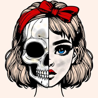 realistic girl with half skull mask