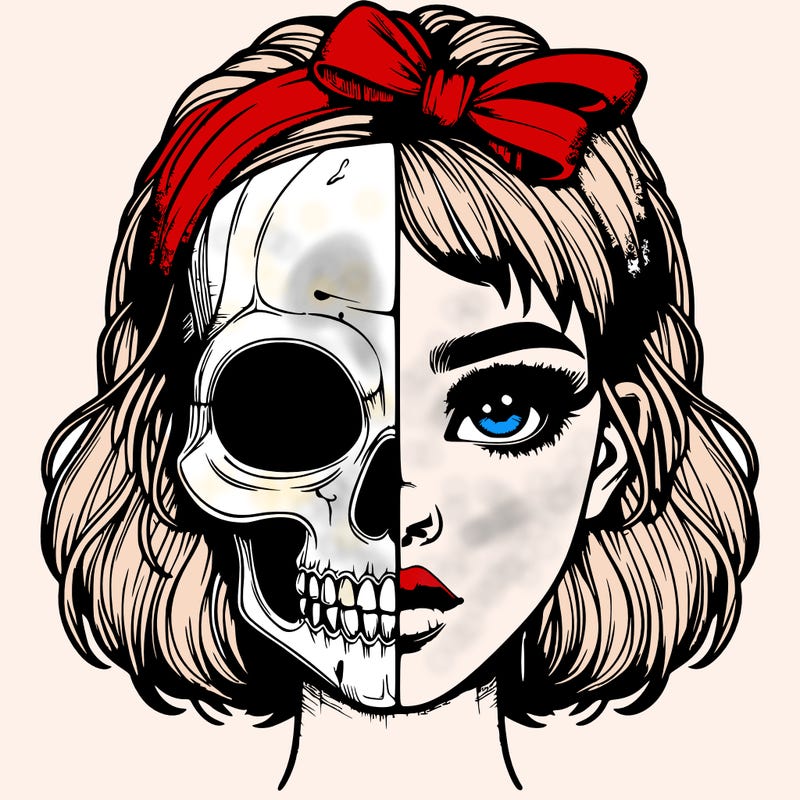 realistic girl with half skull mask
