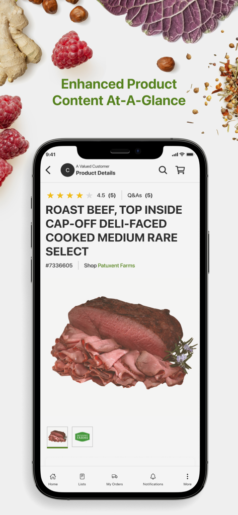 US Foods MOXē - US Foods MOXē mobile app screen showing detailed product information for roast beef