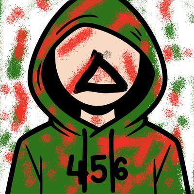 a person with non face waering a hoodie with a 456 symbol