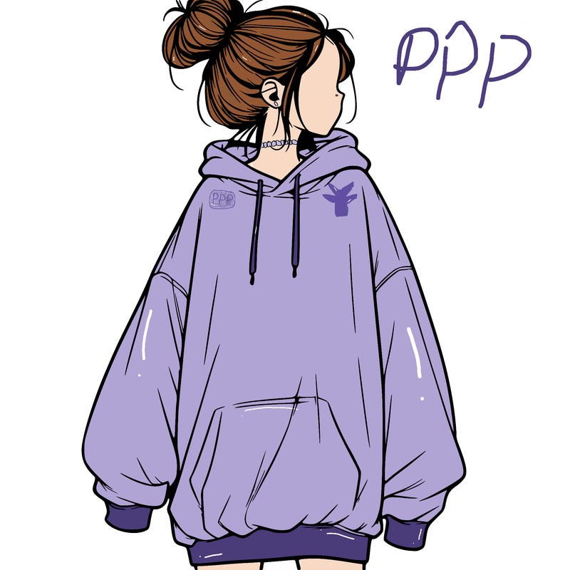 realistic girl with a oversized sweatshirt on and a bun