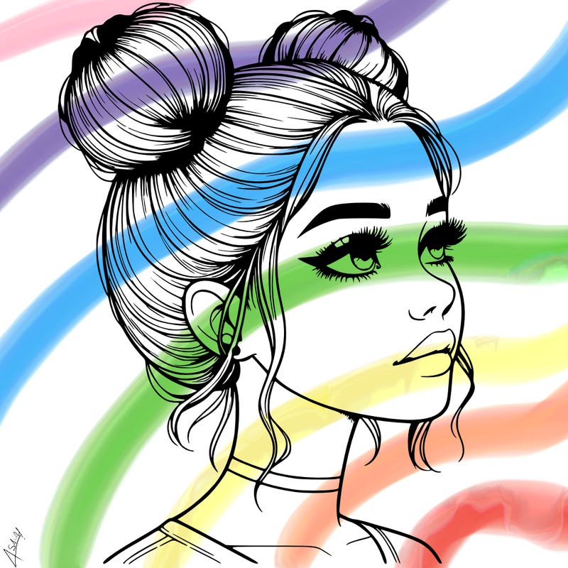 realistic girl with buns on the top of her head
