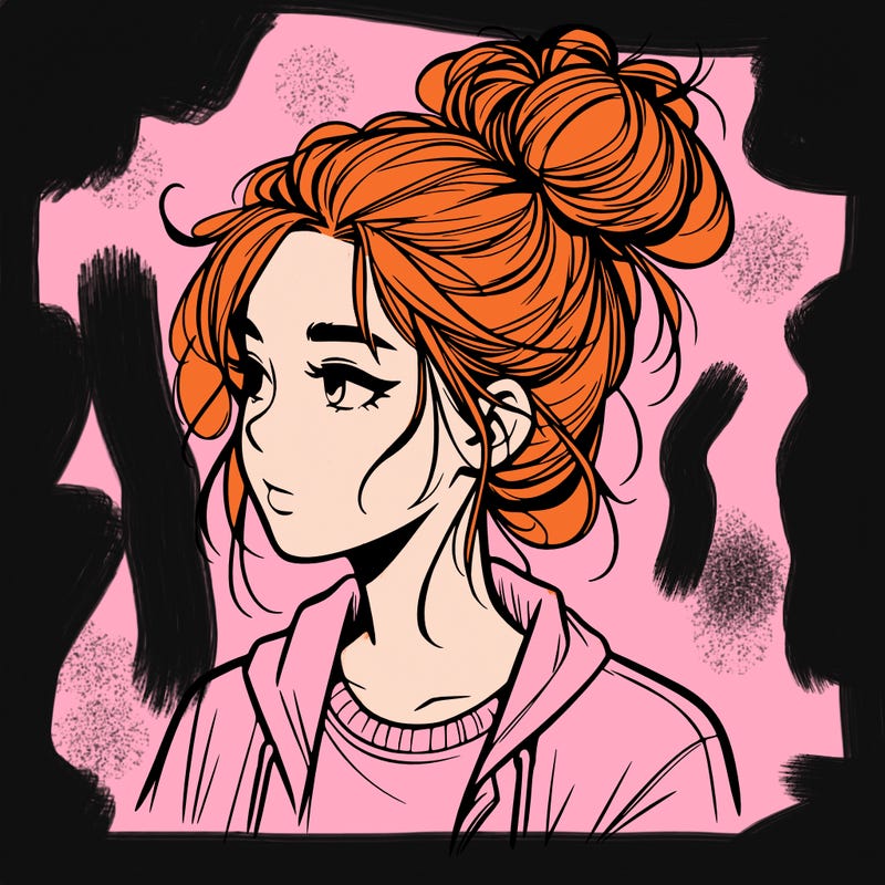 realistic teenage girl with a messy bun