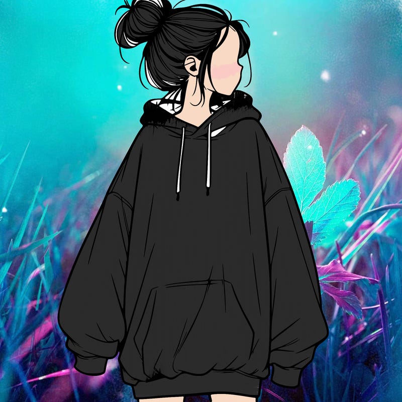 realistic girl with a oversized sweatshirt on and a bun