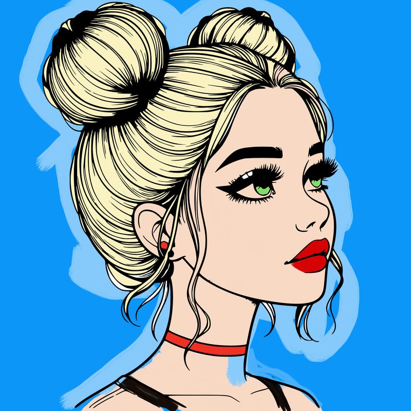 realistic girl with buns on the top of her head