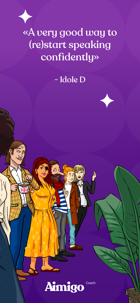 Aimigo Language Coach - Ein Benutzer-Testimonial über selbstbewusstes Sprechen mit Aimigo Language Coach mit Zeichentrickfilm-Avatar-Charakteren