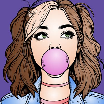 realististic girl blowing bubble -gum