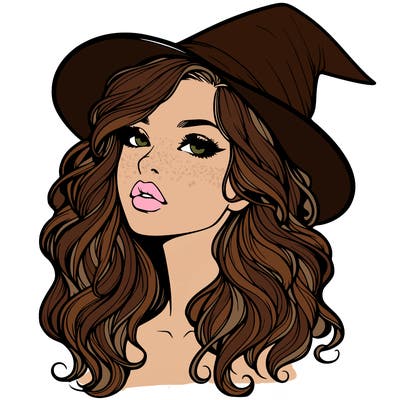 realistic witch girl with wavy hair and lips