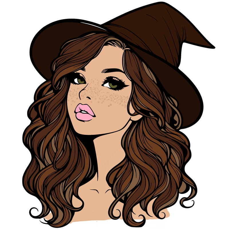 realistic witch girl with wavy hair and lips