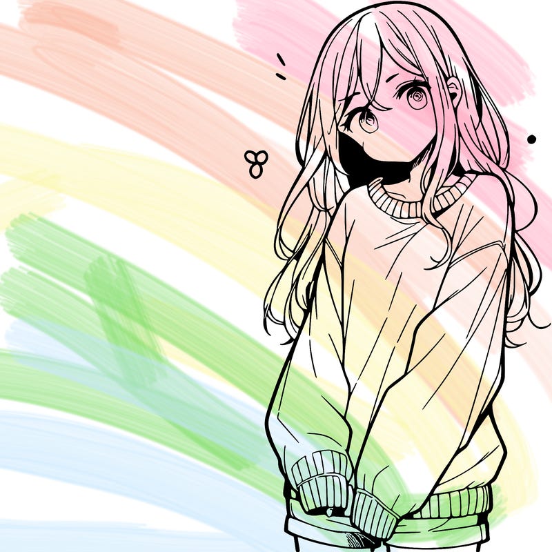 manga teen girl  in a sweater and baggy pants