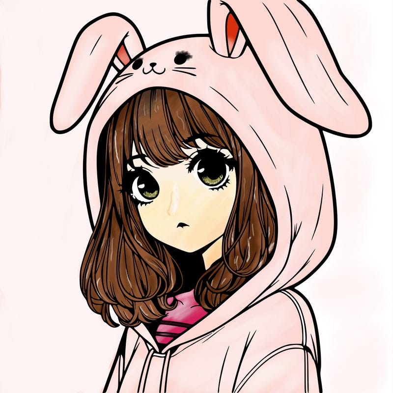 realistic girl wearing a bunny hoodie
