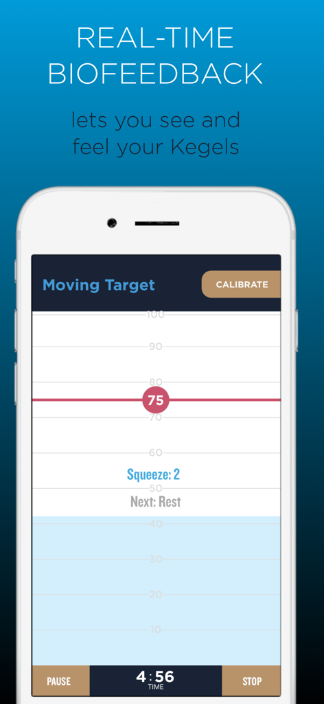 kGoal: Smart Kegels - kGoalアプリのスマートフォンインターフェースで、骨盤底筋エクササイズのためのリアルタイムバイオフィードバックを表示
