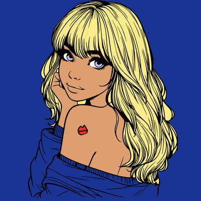 realistic girl with bangs looking over her shoulder