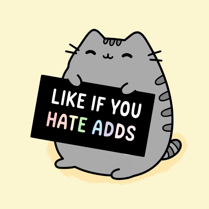 a kawii pusheen cat holding a sign that says like if you hate adds