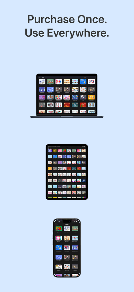 Aplicación Toolbox para Google Docs mostrada en un MacBook, iPad y iPhone, indicando la disponibilidad multidispositivo