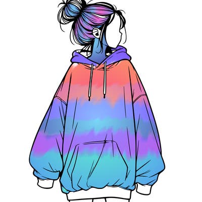 realistic girl with a oversized sweatshirt on and a bun