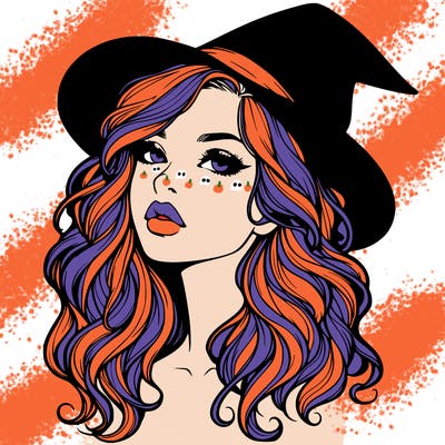 realistic witch girl with wavy hair and lips
