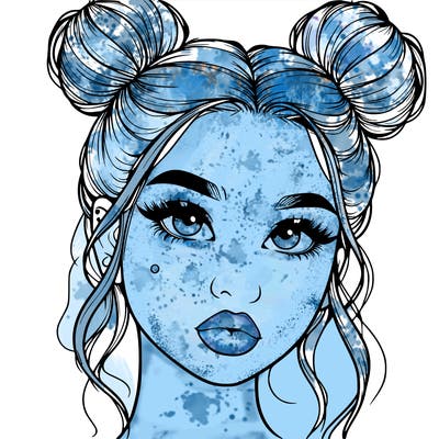 realistic girl with two buns on her hair and lips