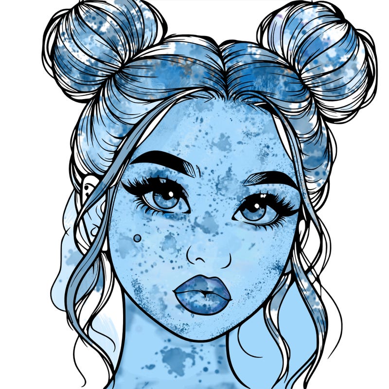 realistic girl with two buns on her hair and lips