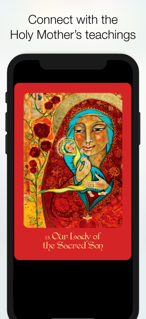 Mother Mary Oracle - Oracle card from Mother Mary Oracle app titled Our Lady of the Sacred Son with artistic illustration