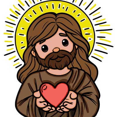 jesus holding a heart with sun in background