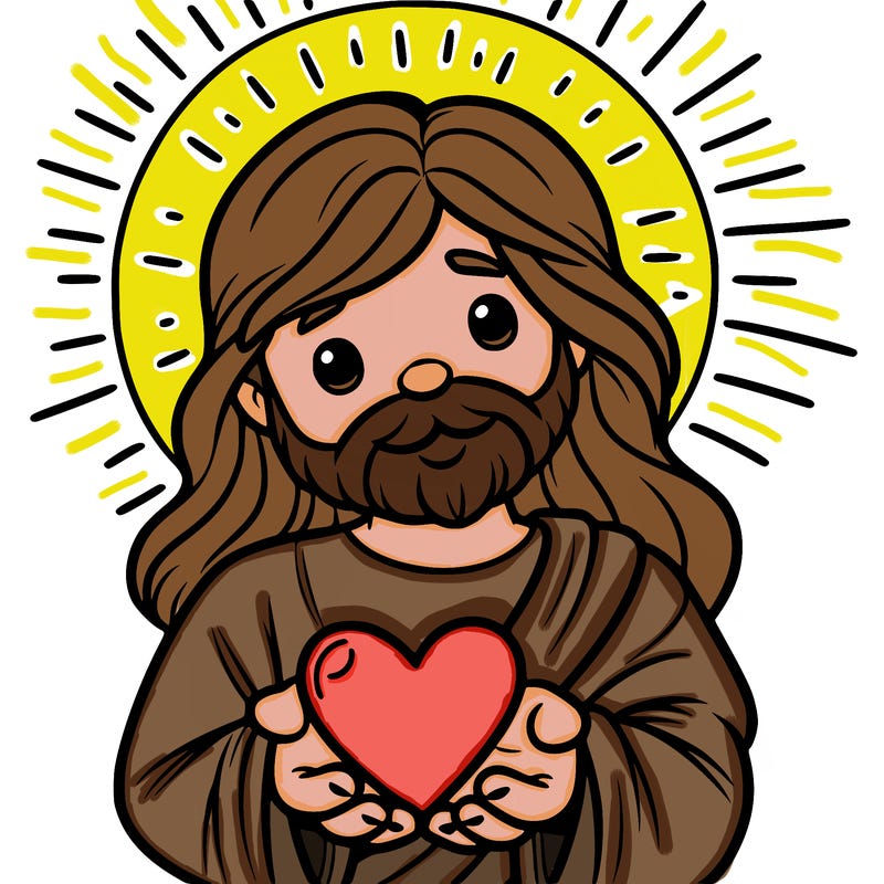 jesus holding a heart with sun in background