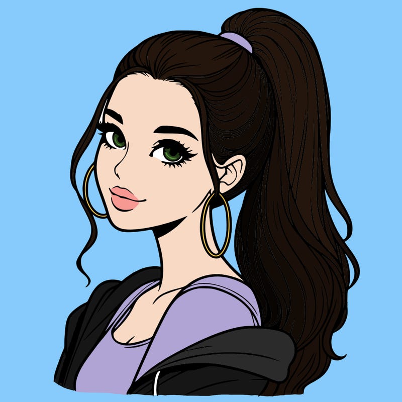 realistic girl with a high ponytail