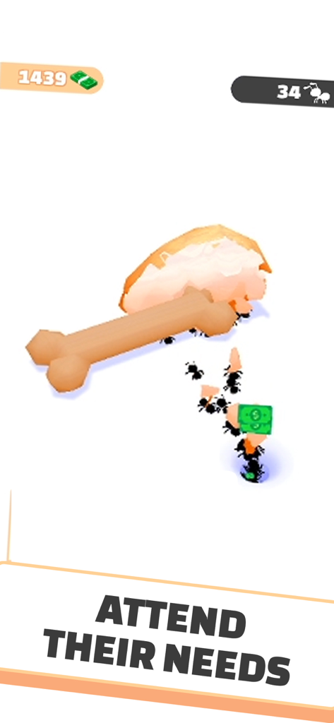 Idle Ants - Simulator Game - Black ants carrying pieces of a chicken leg in the Idle Ants game