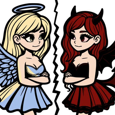 realistic angel vs devil girl split