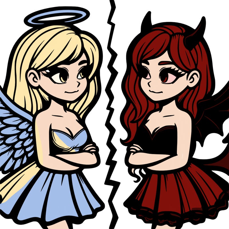 realistic angel vs devil girl split
