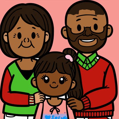 a 50 year old grandmother and a 50 year old bald smooth face grandfather with their a 5 year old granddaughter