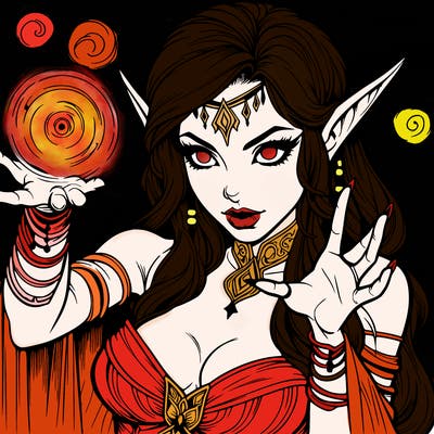 realistic scary beautiful elf sorceress casting spell