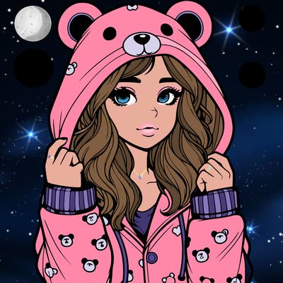 realistic girl in a animal pjs hoodie