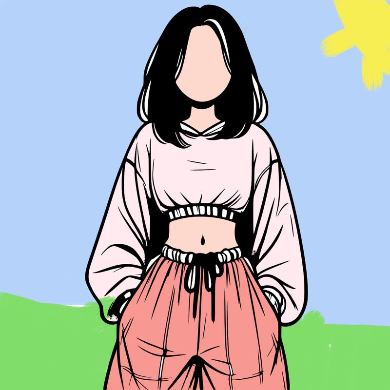 realistic girl faceless with baggy pants and a crop top
