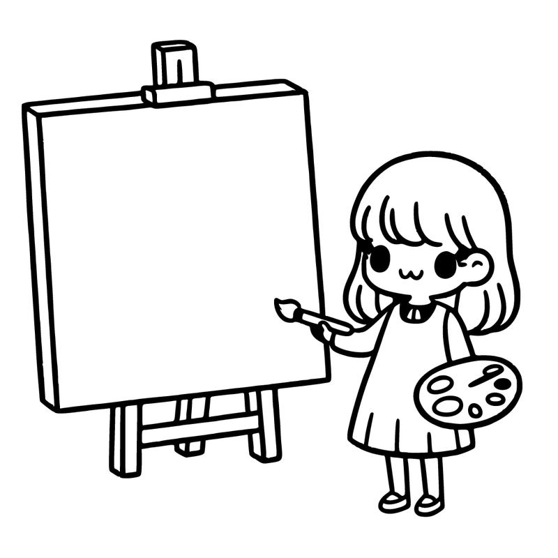 girl drawing with a big canvas