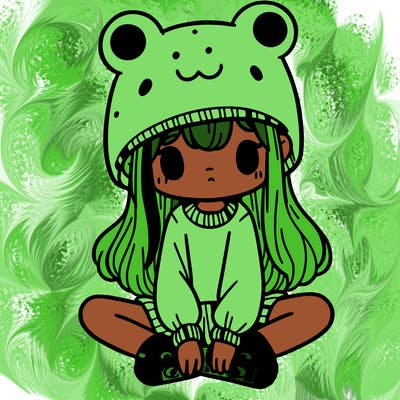 a girl wearing a frog hat and some frog socks