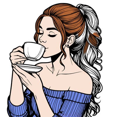realistic woman drinking tea