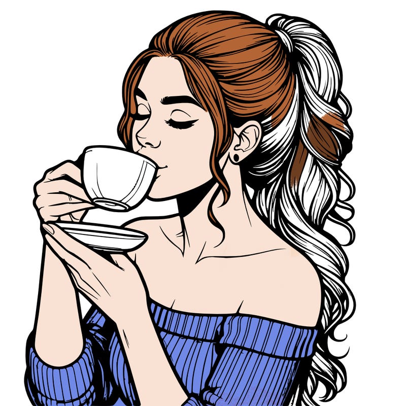 realistic woman drinking tea