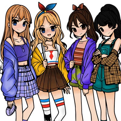 teen manga girls group of 4