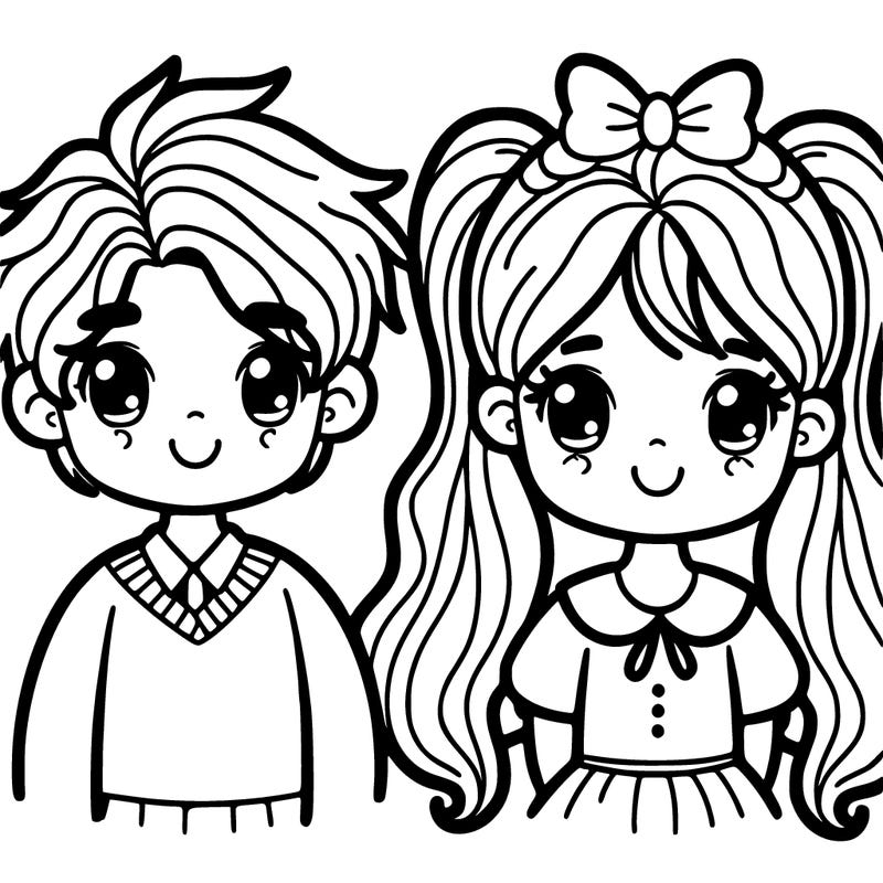 boy with silky hair and a girl with two pigtails